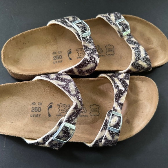 Birkenstock Birkis Black Ivory Tahiti Beaded Double Strap Sandals Slip On Size - Picture 7 of 8